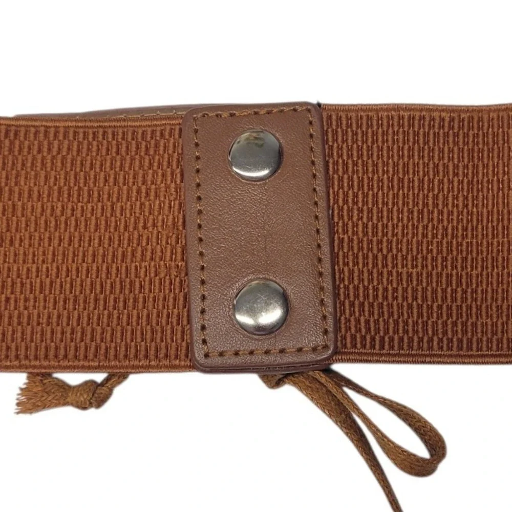Brown Wide Elastic Corset Belt Lace Up‎ Faux Leather Cinch Waistband  26-30 in